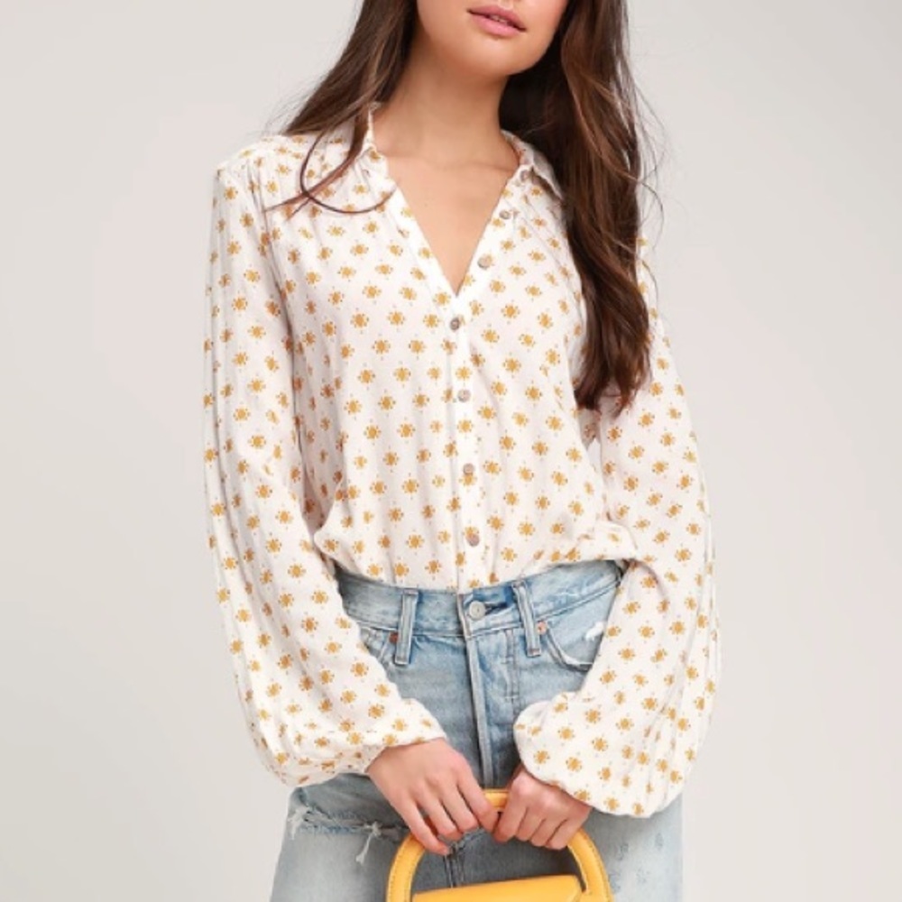 Free People Willow button down collar long sleeve bodysuit - Picture 1 of 7
